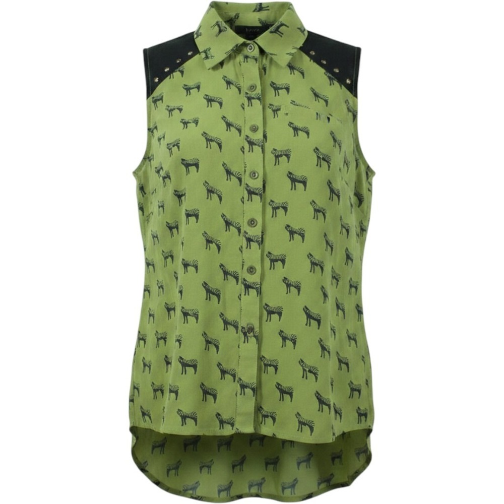 'Mine' Women's Sleeveless Zebra Print High-Low Blouse Size Small Olive Green